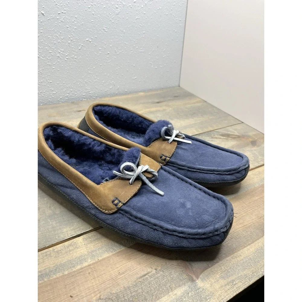 UGG Men's‎ Australia sz 10 Moccasin/Loafers Blue Suede Shearling Slippers shoes